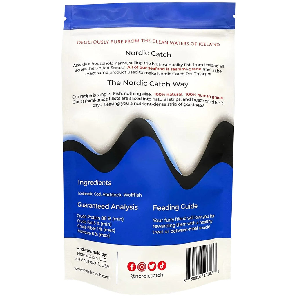 Nordic Catch Freeze Dried Fish Pet Treats from Iceland - Pure, All Natural Seafood Snacks for Dogs, Cats and Other Pets - Human Safe Ingredients, Made from Sashimi Grade Seafood - White Fish - TrustMedUSA