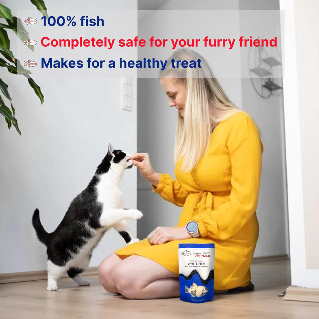 Nordic Catch Freeze Dried Fish Pet Treats from Iceland - Pure, All Natural Seafood Snacks for Dogs, Cats and Other Pets - Human Safe Ingredients, Made from Sashimi Grade Seafood - White Fish - TrustMedUSA