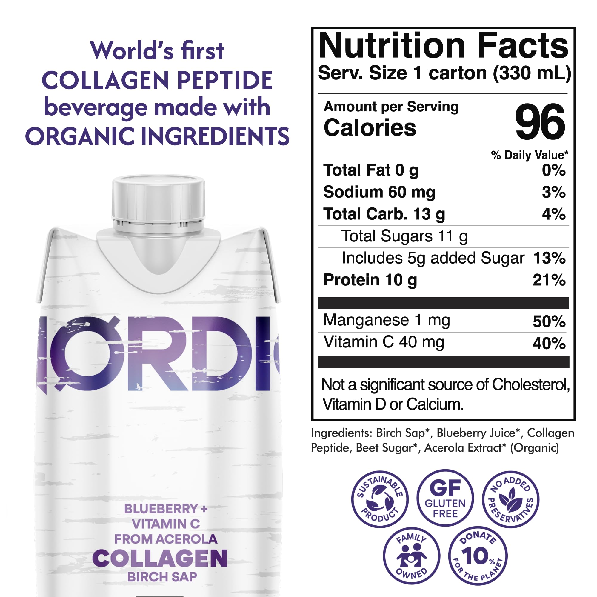 Nordic Liquid Collagen Peptide Drink, Organic Birch Sap, Wild blueberry + Vitamin C, Made in Finland - 10g Clinically Studied Grass Fed Collagen Peptides for Skin Hair Nails & Joint Support, with Silica, BPA-Free Beverage (12 Pack) - TrustMedUSA