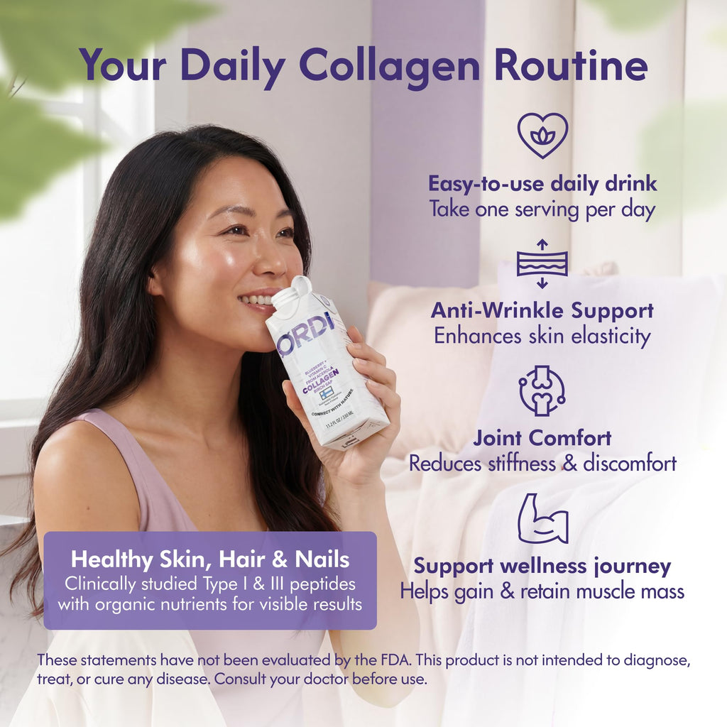 Nordic Liquid Collagen Peptide Drink, Organic Birch Sap, Wild blueberry + Vitamin C, Made in Finland - 10g Clinically Studied Grass Fed Collagen Peptides for Skin Hair Nails & Joint Support, with Silica, BPA-Free Beverage (12 Pack) - TrustMedUSA