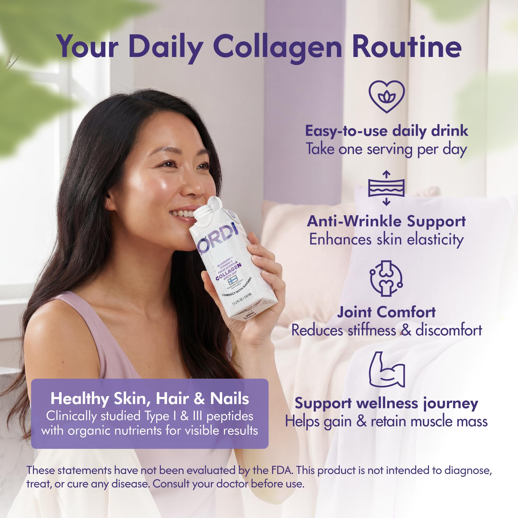 Nordic Liquid Collagen Peptide Drink, Organic Birch Sap, Wild blueberry + Vitamin C, Made in Finland - 10g Clinically Studied Grass Fed Collagen Peptides for Skin Hair Nails & Joint Support, with Silica, BPA-Free Beverage (12 Pack) - TrustMedUSA