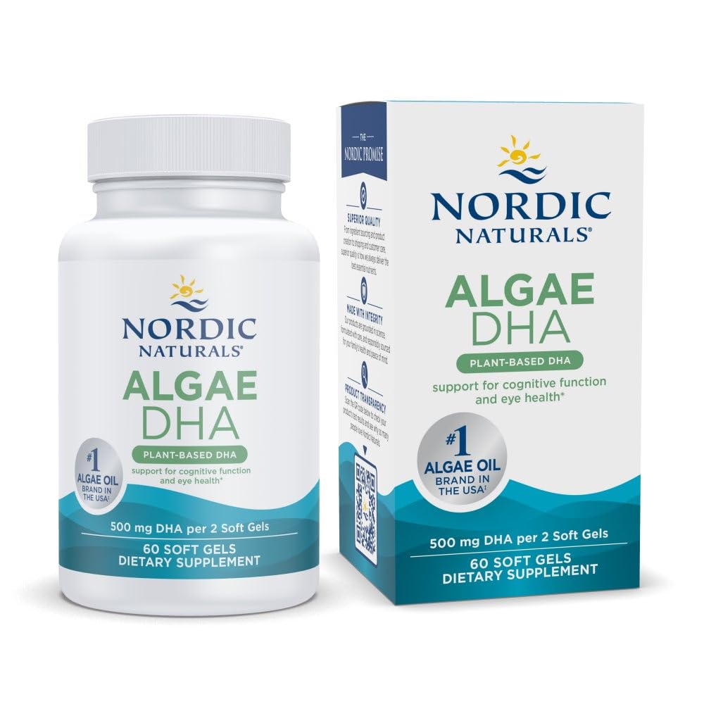 Nordic Naturals Algae DHA - 60 Soft Gels - 500 mg Omega-3 DHA - Certified Vegan Algae Oil - Plant-Based DHA - Brain, Eye & Nervous System Support - Non-GMO - 30 Servings - TrustMedUSA