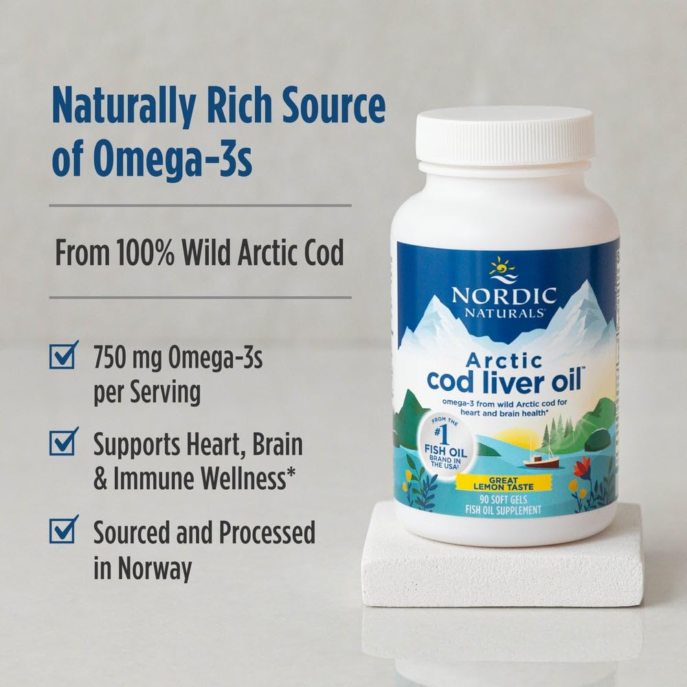 Nordic Naturals Arctic Cod Liver Oil, Lemon - 180 Soft Gels - 750 mg Total Omega-3s with EPA & DHA - Heart & Brain Health, Healthy Immunity - TrustMedUSA