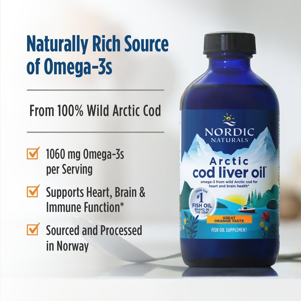 Nordic Naturals Arctic Cod Liver Oil, Orange - 16 oz - 1060 mg Total Omega-3s with EPA & DHA - Heart & Brain Health, Healthy Immunity, Overall Wellness - Non-GMO - 96 Servings - TrustMedUSA