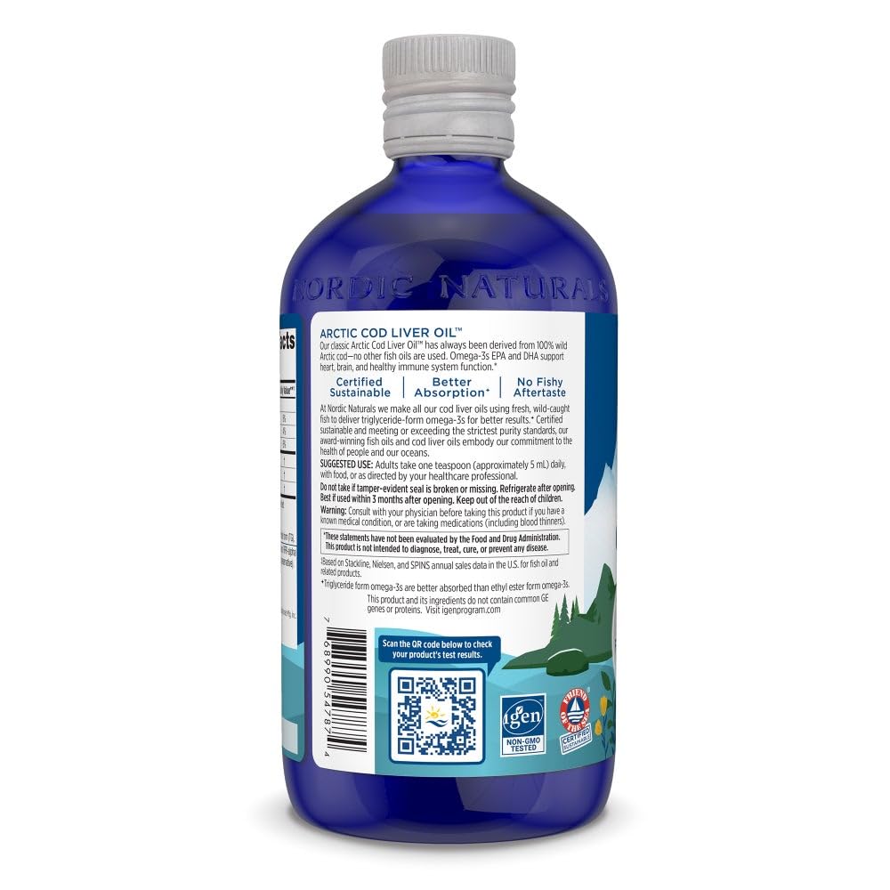 Nordic Naturals Arctic Cod Liver Oil, Orange - 16 oz - 1060 mg Total Omega-3s with EPA & DHA - Heart & Brain Health, Healthy Immunity, Overall Wellness - Non-GMO - 96 Servings - TrustMedUSA