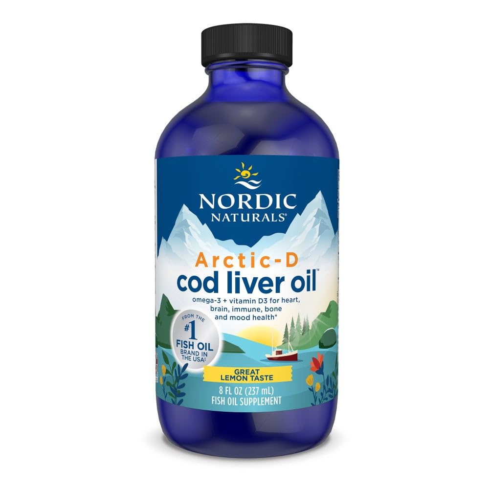 Nordic Naturals Arctic-D Cod Liver Oil, Lemon - 8 oz - 1060 mg Total Omega-3s + 1000 IU Vitamin D3 - EPA & DHA - Heart, Brain, Bone, Immune & Mood Support - Non-GMO - 48 Servings - TrustMedUSA
