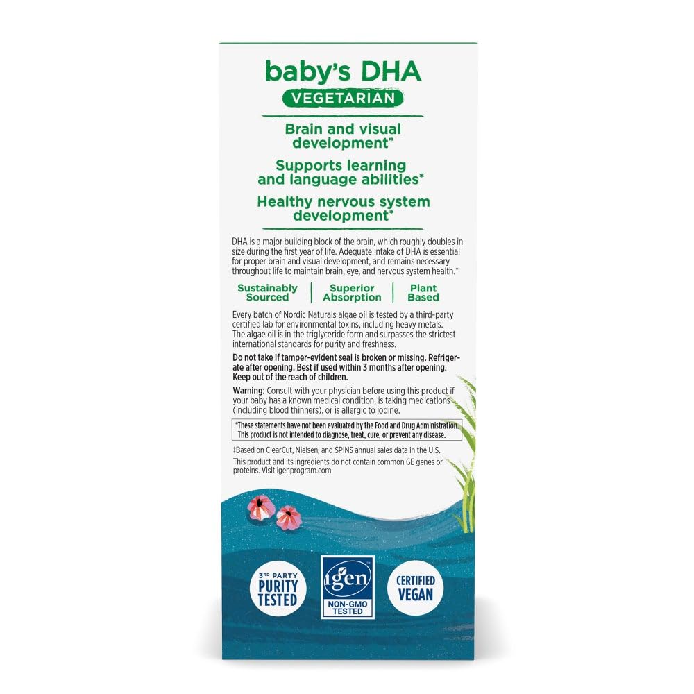 Nordic Naturals Baby’s DHA Vegetarian, Unflavored - 1050 mg Plant-Based Omega-3-1 oz - Supports Brain & Vision Development in Babies - Non-GMO, Vegan - 15 Servings - TrustMedUSA