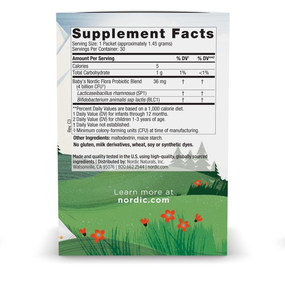 Nordic Naturals Baby’s Nordic Flora Probiotic Powder, Unflavored - 30 Packets - 4 Billion CFU - Digestive Health & Immune Support for Babies & Toddlers (6 Months to 3 Years) - 30 Servings - TrustMedUSA