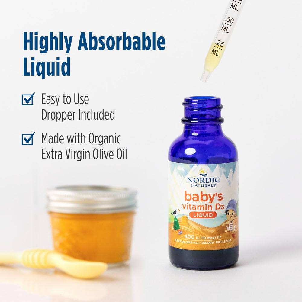 Nordic Naturals Baby’s Vitamin D3, Unflavored - 0.76 oz - 400 IU Vitamin D3 - Healthy Bones, Immune System Support, Normal Sleep Rhythms - Non-GMO, Certified Vegetarian - 90 Servings - TrustMedUSA