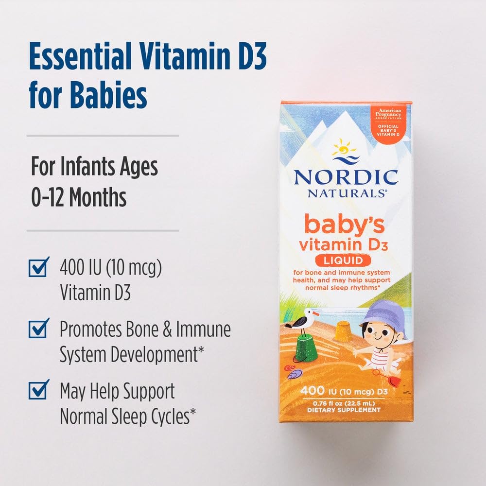 Nordic Naturals Baby’s Vitamin D3, Unflavored - 0.76 oz - 400 IU Vitamin D3 - Healthy Bones, Immune System Support, Normal Sleep Rhythms - Non-GMO, Certified Vegetarian - 90 Servings - TrustMedUSA