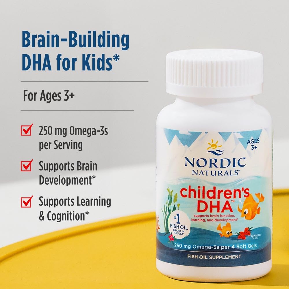 Nordic Naturals Children’s DHA, Strawberry - 360 Mini Chewable Soft Gels for Kids - 250 mg Omega-3 with EPA & DHA - Brain Development & Function - Non-GMO - 90 Servings - TrustMedUSA