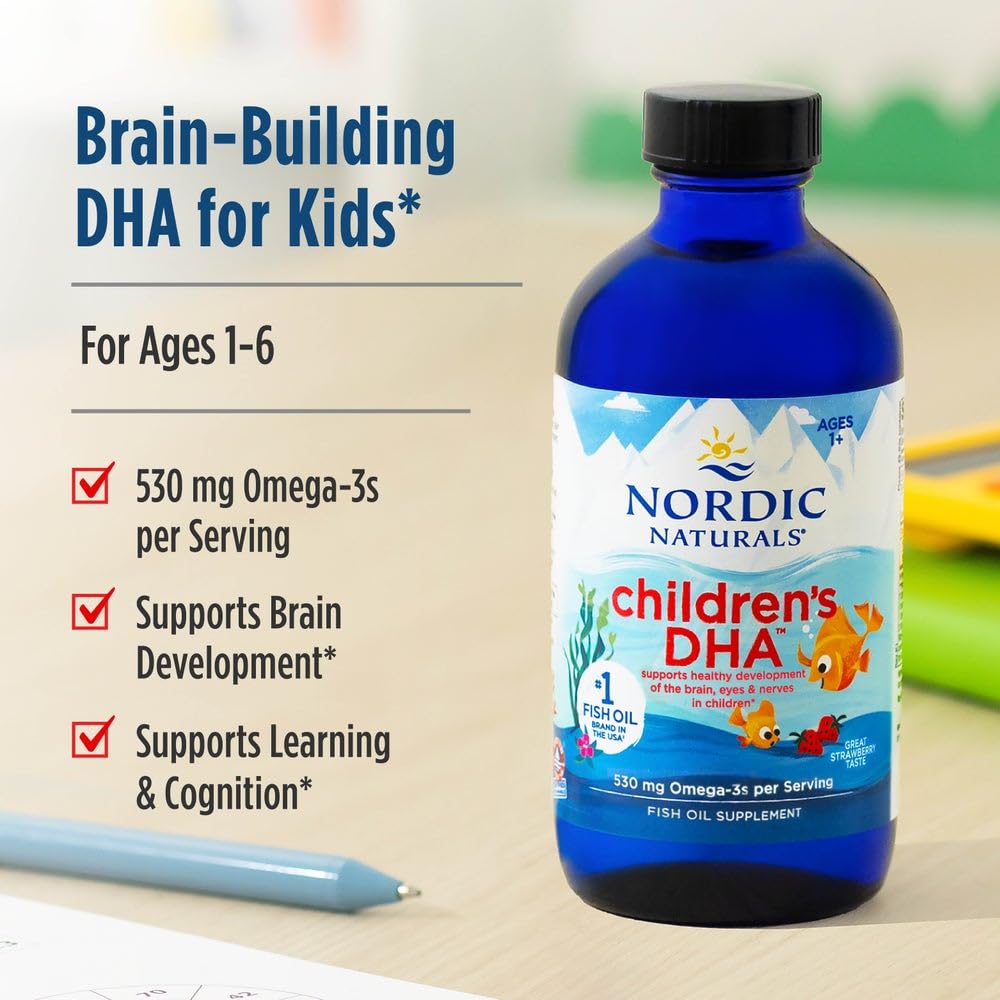 Nordic Naturals Children’s DHA, Strawberry - 8 oz for Kids - 530 mg Omega-3 with EPA & DHA - Brain Development & Function - TrustMedUSA