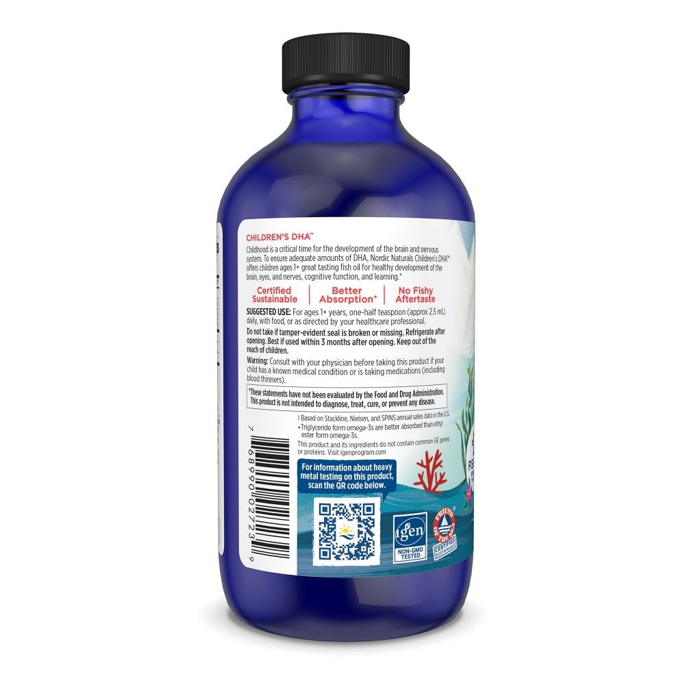 Nordic Naturals Children’s DHA, Strawberry - 8 oz for Kids - 530 mg Omega-3 with EPA & DHA - Brain Development & Function - TrustMedUSA