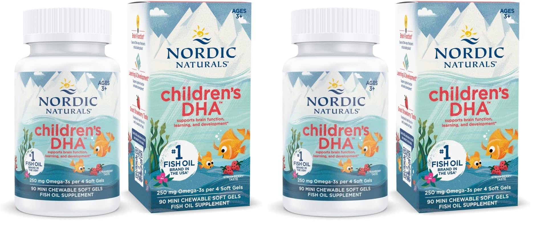 Nordic Naturals Children’s DHA, Strawberry - 90 Mini Chewable Soft Gels for Kids - 250 mg Omega-3 with EPA & DHA - Brain Development & Function - Non-GMO - 22 Servings (Pack of 2) - TrustMedUSA