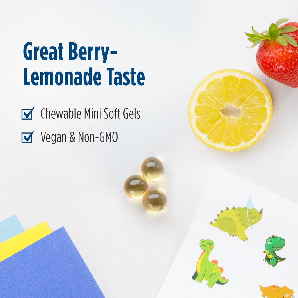 Nordic Naturals Children's DHA Vegetarian - Kids DHA Omega-3 Supplement -Algae Oil - Berry Lemonade Mini Chewables - Plant-Based Formula for Ages 3+ - 120 Soft Gels - 40 Servings - TrustMedUSA