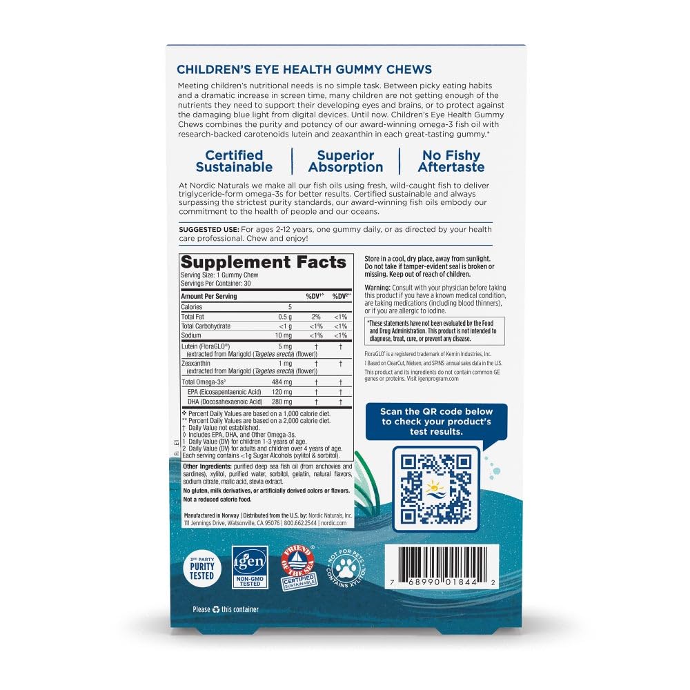 Nordic Naturals Children’s Eye Health Gummies, Strawberry Lemonade - 30 Gummies for Kids - 484 mg Total Omega-3s DHA, Lutein & Zeaxanthin - Brain Health, Antioxidant Support, Non-GMO - 30 Servings - TrustMedUSA