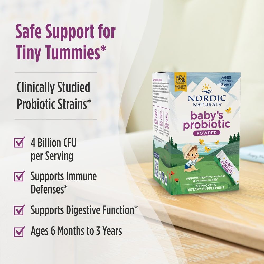 Nordic Naturals Children's Vegan Probiotic Powder Bundle - Baby’s Nordic Flora Probiotic Powder, Unflavored - 30 Packets - 4 Billion CFU - TrustMedUSA