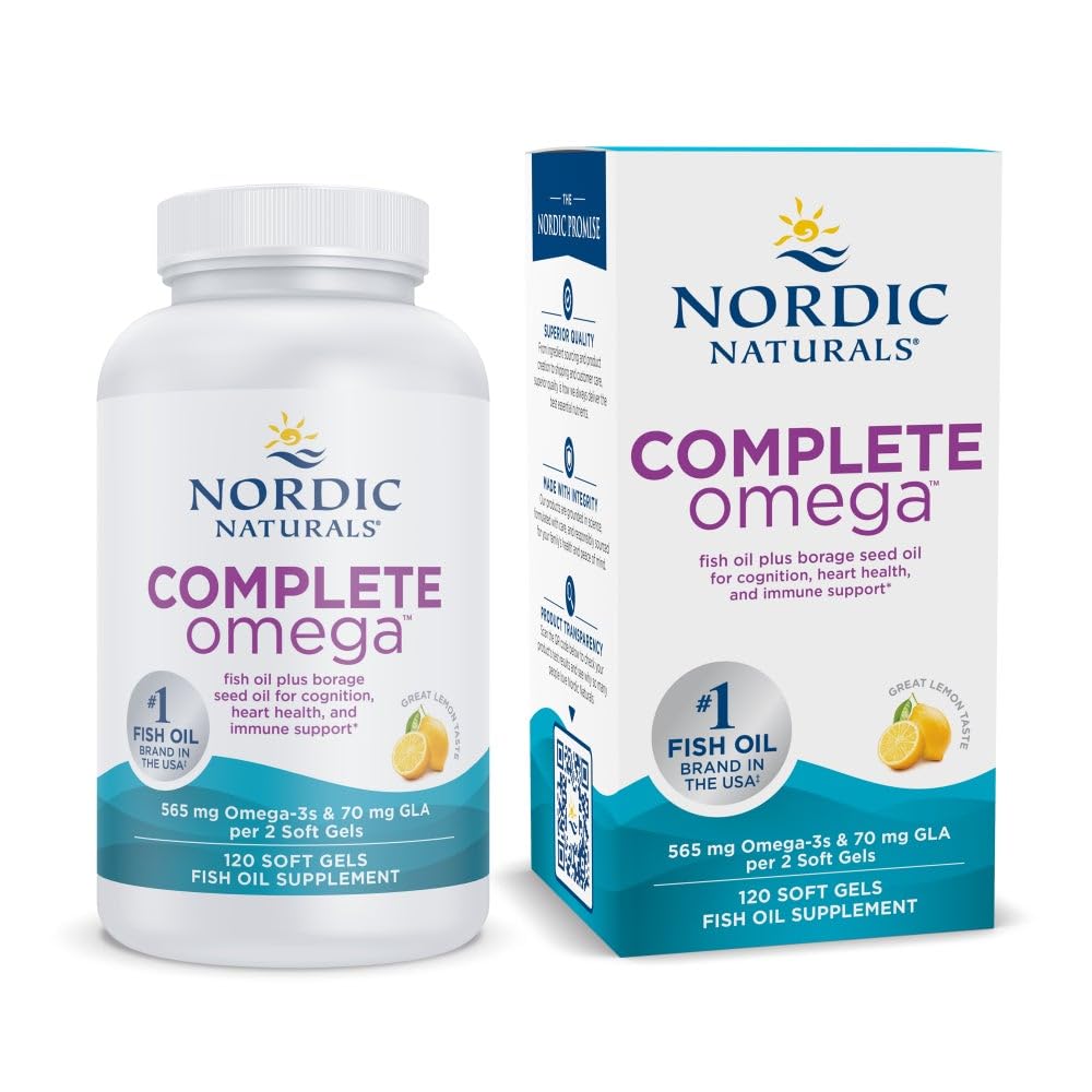 Nordic Naturals Complete Omega, Lemon Flavor - 120 Soft Gels - 565 mg Omega-3 - EPA & DHA with Added GLA - Healthy Skin, Cognition, Positive Mood - Non-GMO - 60 Servings - TrustMedUSA