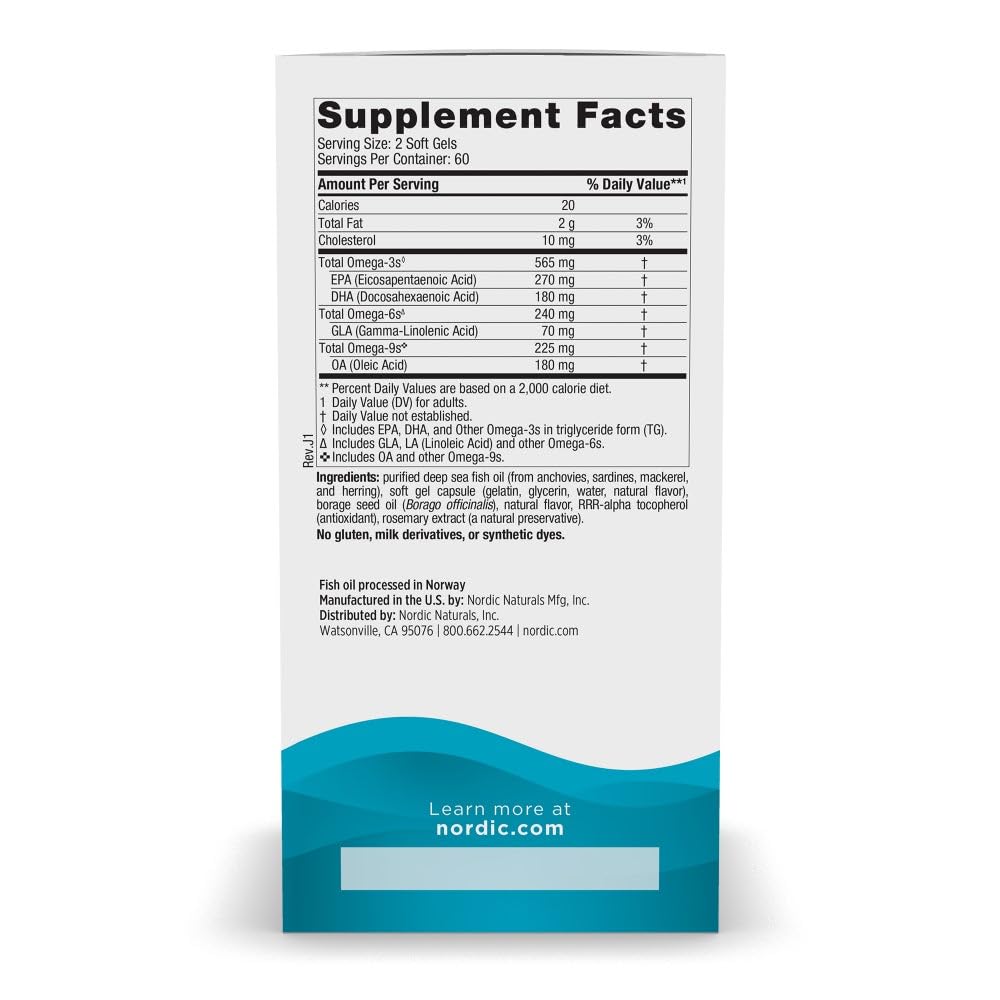 Nordic Naturals Complete Omega, Lemon Flavor - 120 Soft Gels - 565 mg Omega-3 - EPA & DHA with Added GLA - Healthy Skin, Cognition, Positive Mood - Non-GMO - 60 Servings - TrustMedUSA