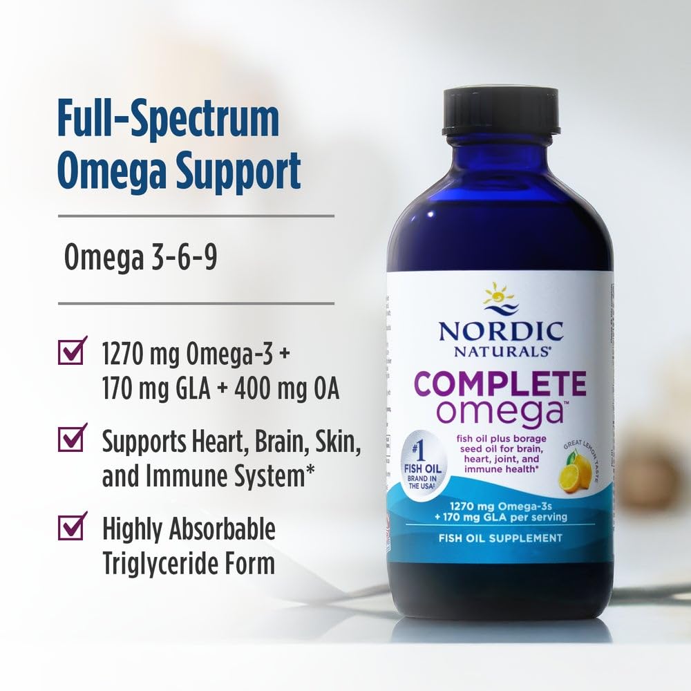Nordic Naturals Complete Omega, Lemon Flavor - 8 oz - 1270 mg Omega-3 - EPA & DHA with Added GLA - Healthy Skin, Cognition, Positive Mood - Non-GMO - 48 Servings - TrustMedUSA