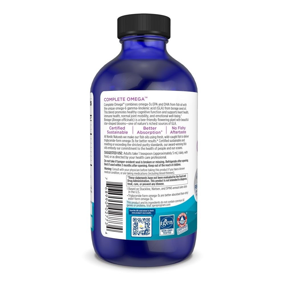 Nordic Naturals Complete Omega, Lemon Flavor - 8 oz - 1270 mg Omega-3 - EPA & DHA with Added GLA - Healthy Skin, Cognition, Positive Mood - Non-GMO - 48 Servings - TrustMedUSA