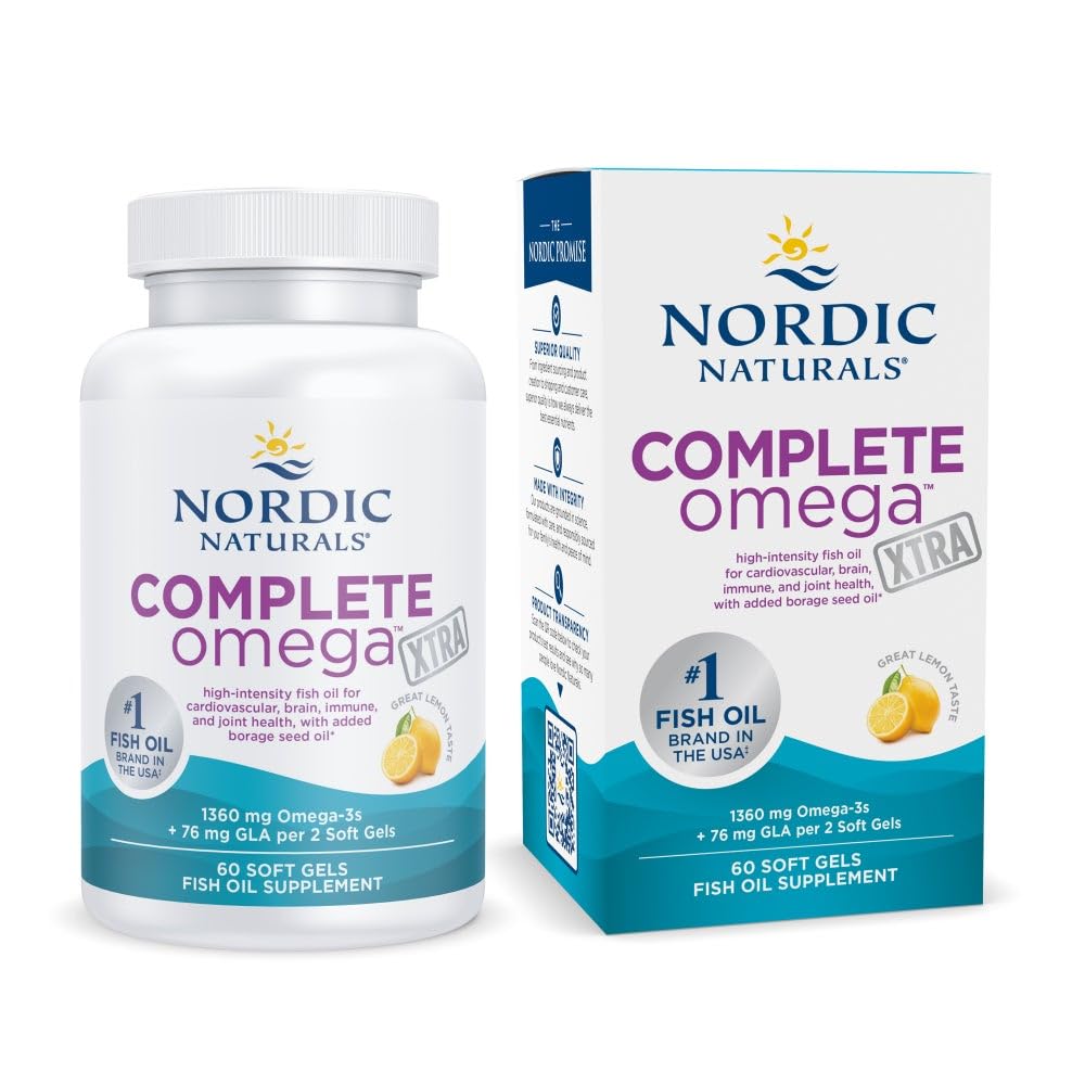Nordic Naturals Complete Omega Xtra, Lemon - 60 Soft Gels - 1360 mg Omega-3 + 76 mg GLA - Healthy Skin - Cognition - Non-GMO - 30 Servings - TrustMedUSA