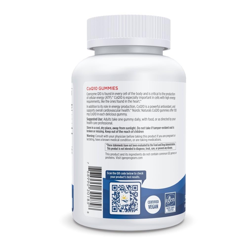 Nordic Naturals CoQ10 Gummies, Strawberry - 60 Gummies - 100 mg Coenzyme Q10 (CoQ10) - Great Taste - Heart Health, Cellular Energy Production, Antioxidant Support - Non-GMO, Vegan - 60 Servings - TrustMedUSA