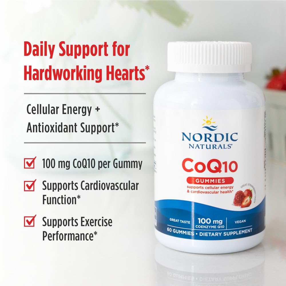 Nordic Naturals CoQ10 Gummies, Strawberry - 60 Gummies - 100 mg Coenzyme Q10 (CoQ10) - Great Taste - Heart Health, Cellular Energy Production, Antioxidant Support - Non-GMO, Vegan - 60 Servings - TrustMedUSA