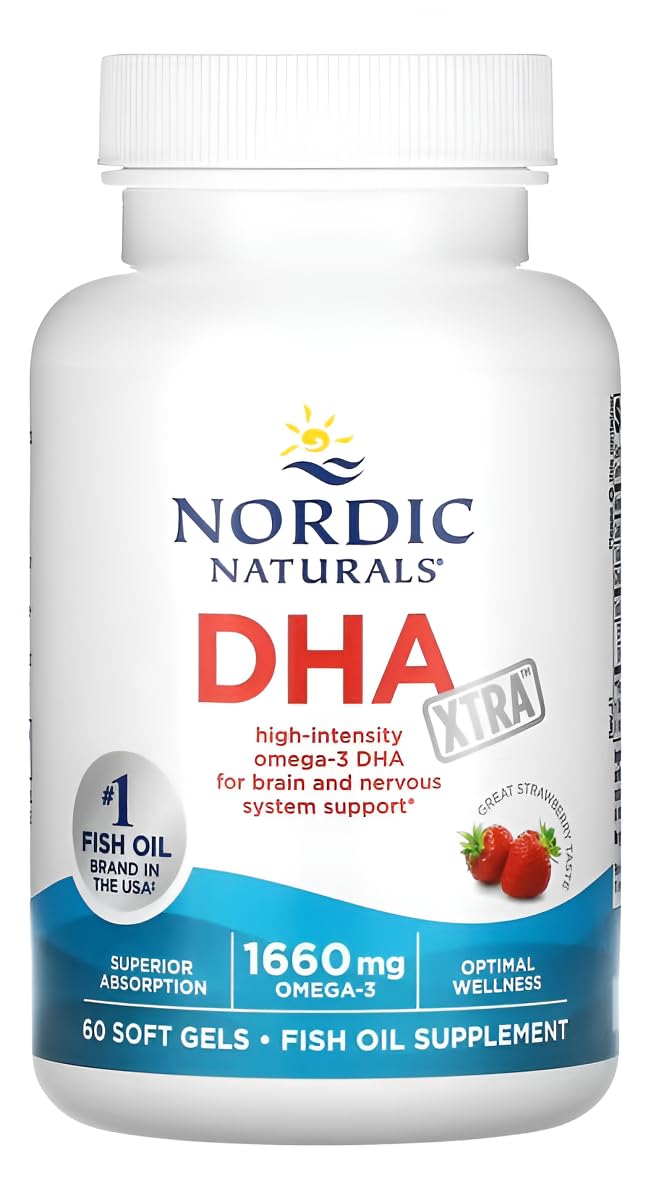 Nordic Naturals DHA Xtra, Strawberry - 60 Soft Gels - 1660 mg Omega-3 - High-Intensity DHA Formula for Brain & Nervous System Support - Non-GMO - 30 Servings - TrustMedUSA