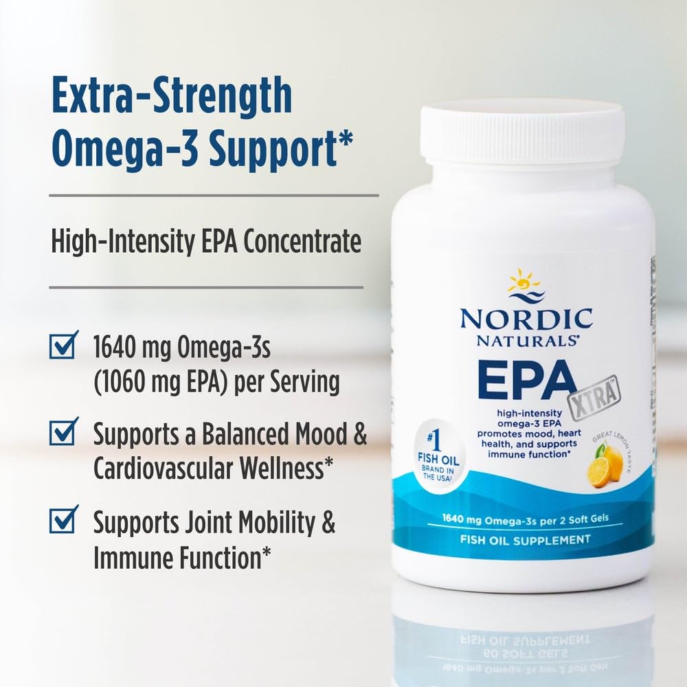 Nordic Naturals EPA Xtra, Lemon - 60 Soft Gels - 1640 mg Omega-3 - High-Intensity EPA Formula for Positive Mood, Heart Health & Healthy Immunity - Non-GMO - 30 Servings - TrustMedUSA