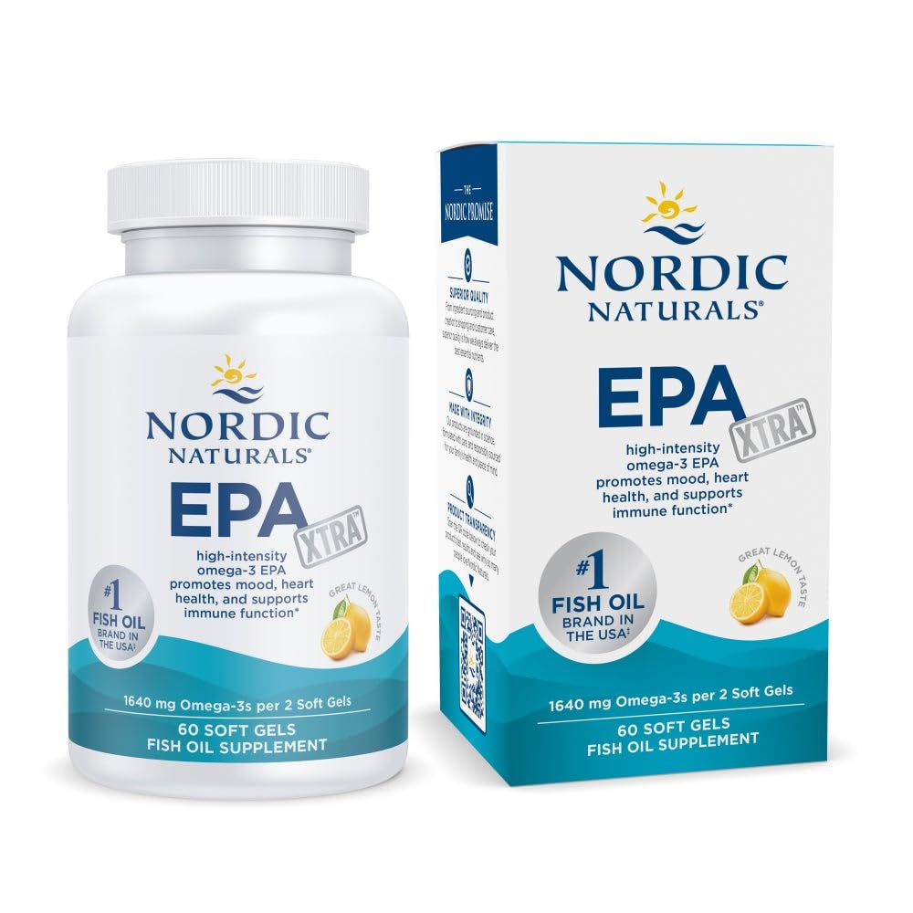 Nordic Naturals EPA Xtra, Lemon - 60 Soft Gels - 1640 mg Omega-3 - High-Intensity EPA Formula for Positive Mood, Heart Health & Healthy Immunity - Non-GMO - 30 Servings - TrustMedUSA