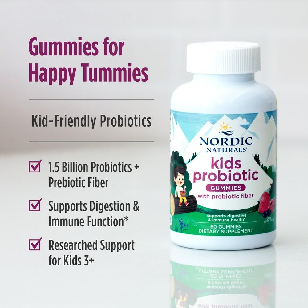 Nordic Naturals Kids Nordic Flora Probiotic Gummies, Merry Berry Punch - 60 Gummies - 1.5 Billion CFU & Prebiotic Fiber - TrustMedUSA