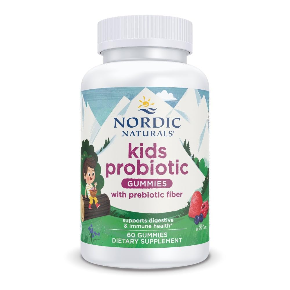 Nordic Naturals Kids Nordic Flora Probiotic Gummies, Merry Berry Punch - 60 Gummies - 1.5 Billion CFU & Prebiotic Fiber - TrustMedUSA