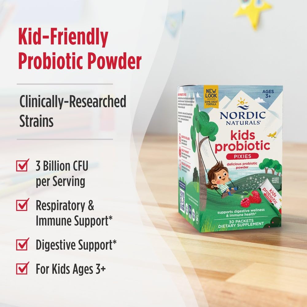Nordic Naturals Kids Probiotic Quick Melt Powder, Mixed Berry - 30 Packets - 3 Billion CFU - Digestive Wellness, Immune Support - Non-GMO, Vegan - 30 Servings - TrustMedUSA