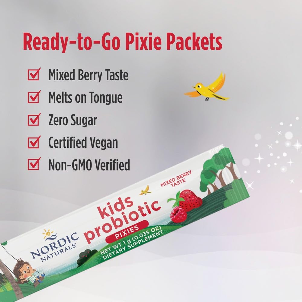 Nordic Naturals Kids Probiotic Quick Melt Powder, Mixed Berry - 30 Packets - 3 Billion CFU - Digestive Wellness, Immune Support - Non-GMO, Vegan - 30 Servings - TrustMedUSA