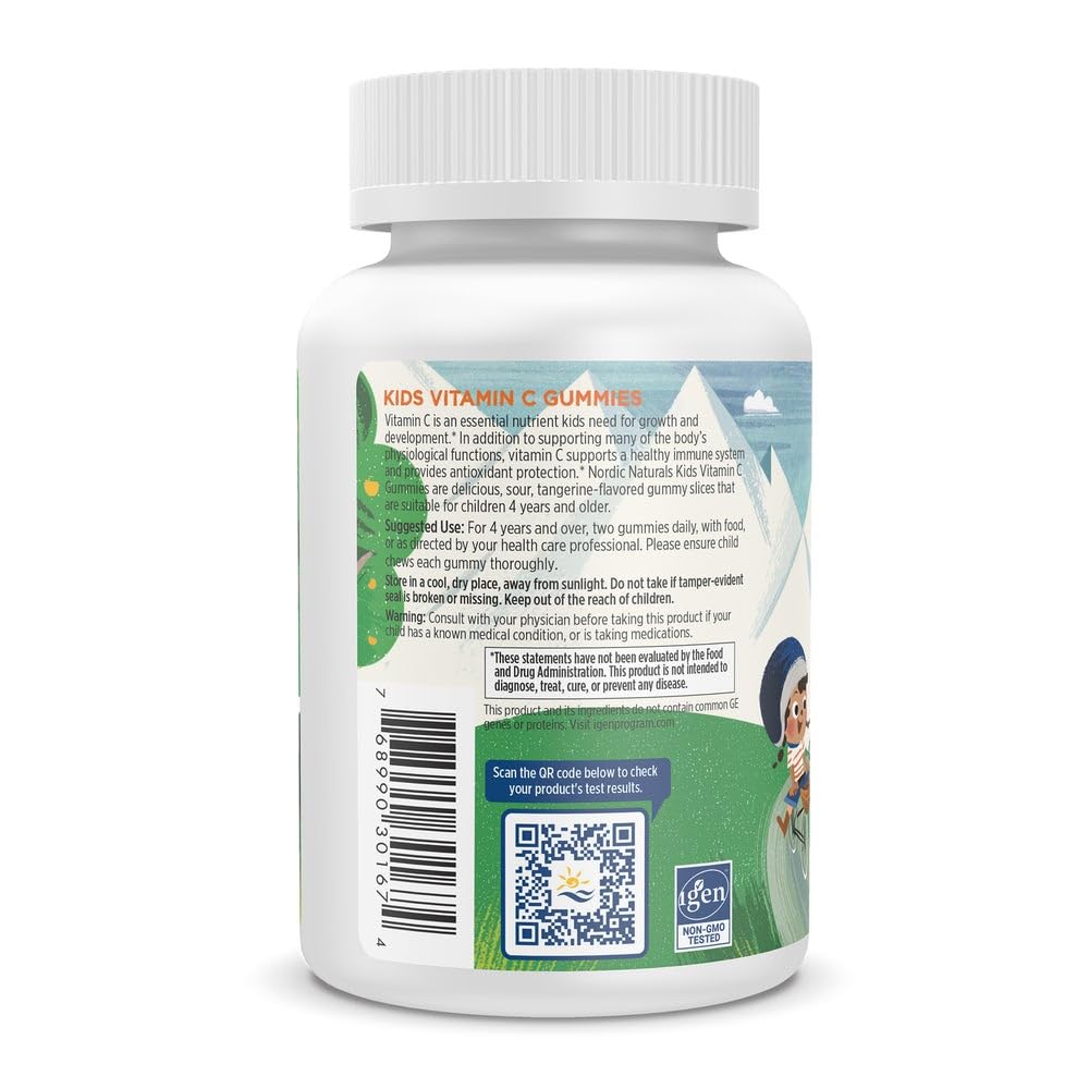 Nordic Naturals Kids Vitamin C Gummies - Tangy Tangerine - 60 Gummies - Vegan Vitamin C Supplement - Children’s Immunity and Antioxidant Support - 250 mg per Serving - 30 Servings - TrustMedUSA
