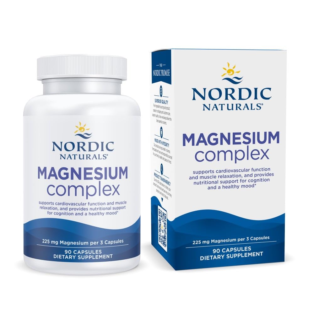 Nordic Naturals Magnesium Complex - 90 Capsules - 225 mg Magnesium, 1.9 mg Iron - Brain & Heart Health, Mood, Energy, & Muscle Relaxation - Non-GMO, Vegan - 30 Servings - TrustMedUSA