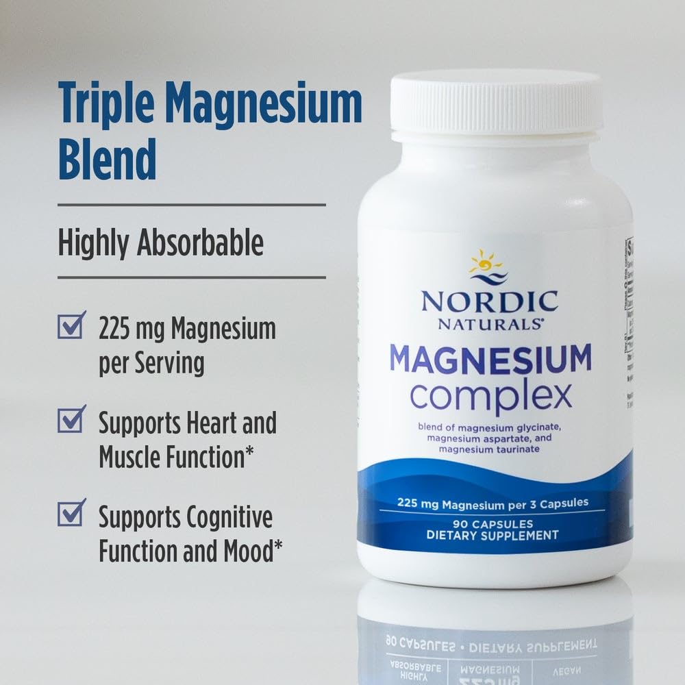 Nordic Naturals Magnesium Complex - 90 Capsules - 225 mg Magnesium, 1.9 mg Iron - Brain & Heart Health, Mood, Energy, & Muscle Relaxation - Non-GMO, Vegan - 30 Servings - TrustMedUSA