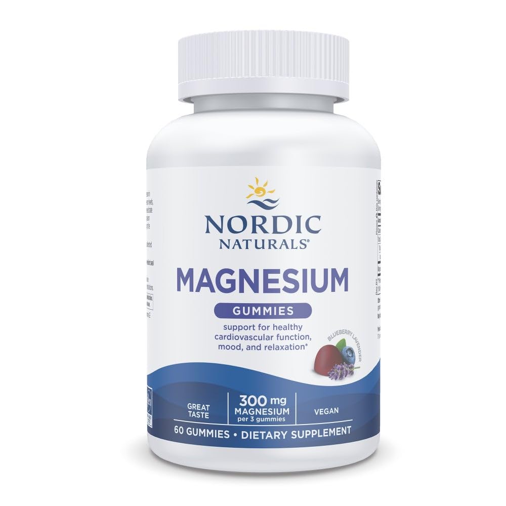 Nordic Naturals Magnesium Gummies for Adults, Blueberry Lavender Flavor - 60 Gummies - Vegan Magnesium Supplement for Mind, Mood, and Cardiovascular Support - Non-GMO - 20 Servings - TrustMedUSA