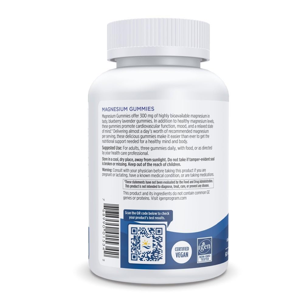 Nordic Naturals Magnesium Gummies for Adults, Blueberry Lavender Flavor - 60 Gummies - Vegan Magnesium Supplement for Mind, Mood, and Cardiovascular Support - Non-GMO - 20 Servings - TrustMedUSA