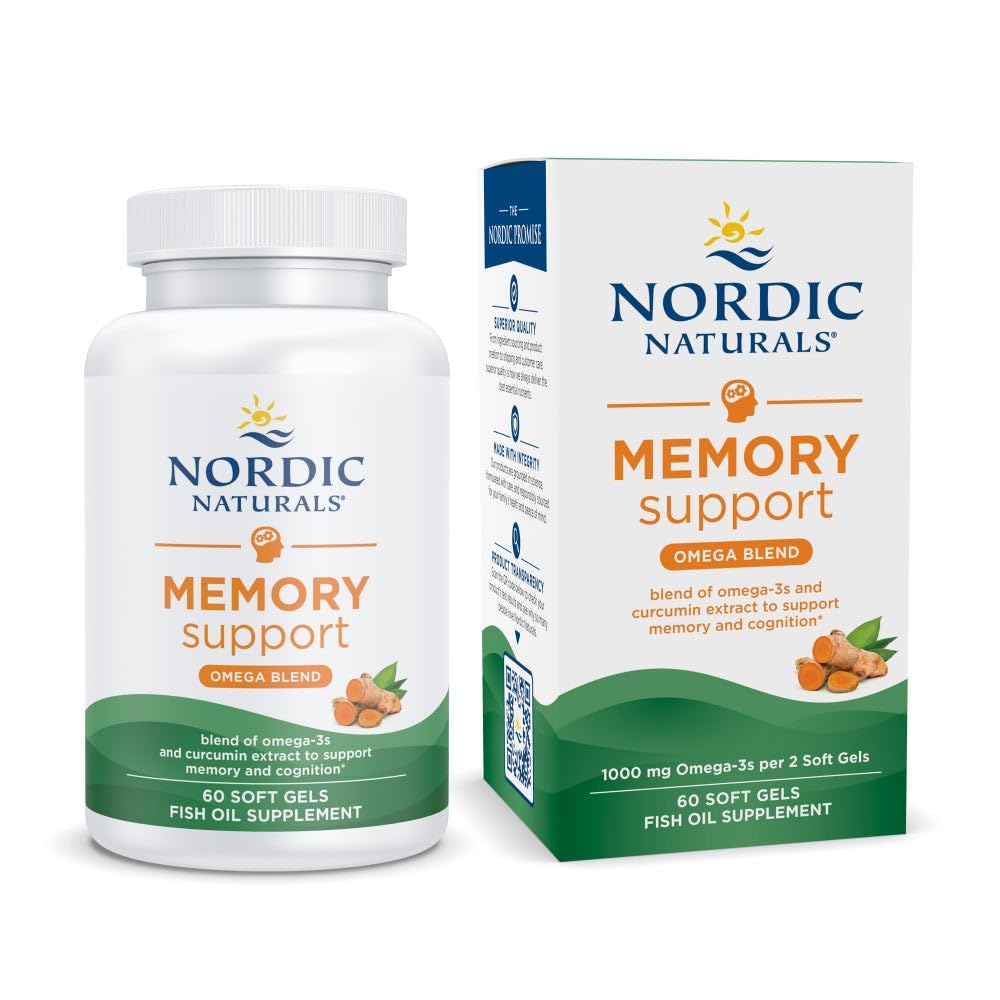 Nordic Naturals Memory Support with Curcumin - 60 Soft Gels - 1000 mg Omega-3 + 400 mg Optimized Curcumin - Memory, Cognition - Contains Phosphatidylcholine & Huperzine A - Non-GMO - 30 Servings - TrustMedUSA