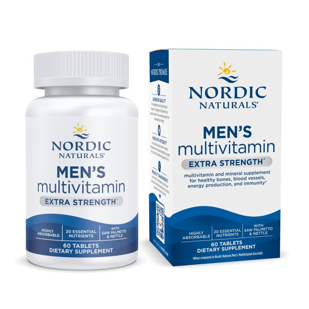 Nordic Naturals Men’s Multivitamin Extra Strength - Bone, Energy, & Blood-Vessel Support - Immunity Supplement - 20 Essential Nutrients - 60 Tablets - 30 Servings - TrustMedUSA