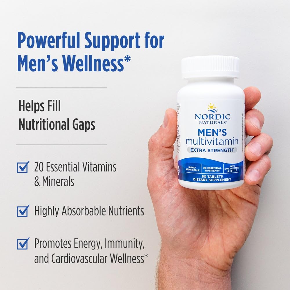 Nordic Naturals Men’s Multivitamin Extra Strength - Bone, Energy, & Blood-Vessel Support - Immunity Supplement - 20 Essential Nutrients - 60 Tablets - 30 Servings - TrustMedUSA
