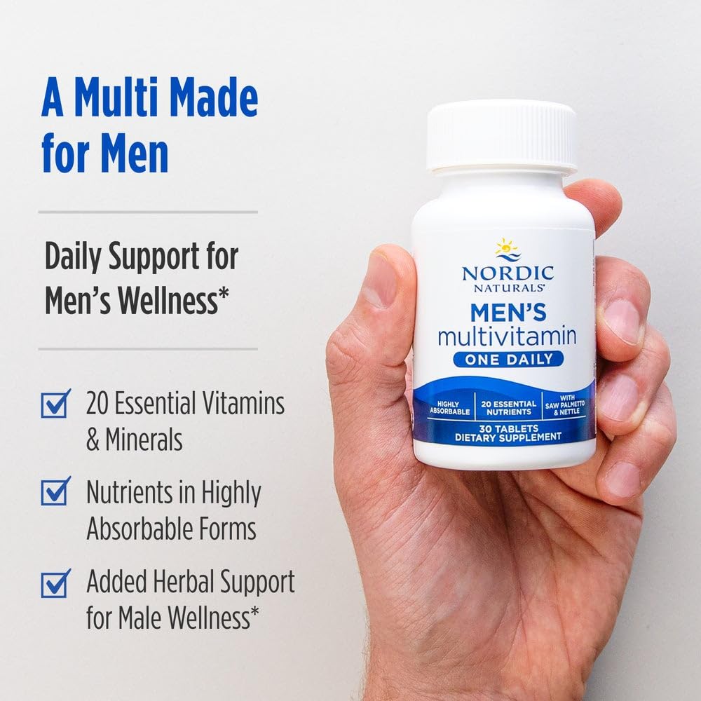 Nordic Naturals Men’s Multivitamin One Daily - Bone, Energy, & Blood-Vessel Support - Immunity Supplement - 20 Essential Nutrients - 30 Tablets - 30 Servings - TrustMedUSA
