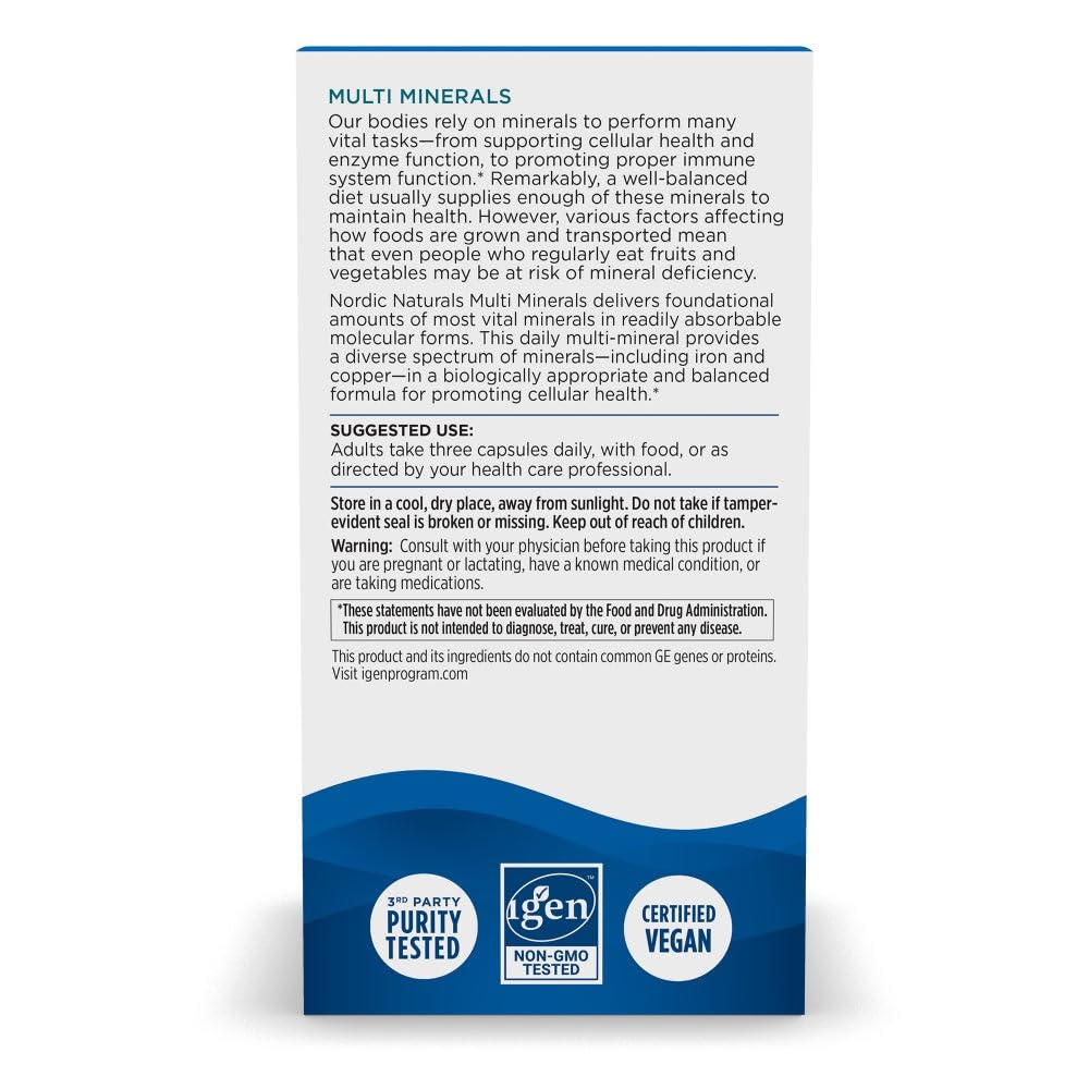 Nordic Naturals Multi Minerals, Unflavored - 90 Capsules - 11 Essential Minerals - Optimal Health & Wellness - Certified Vegan - Non-GMO - 30 Servings - TrustMedUSA