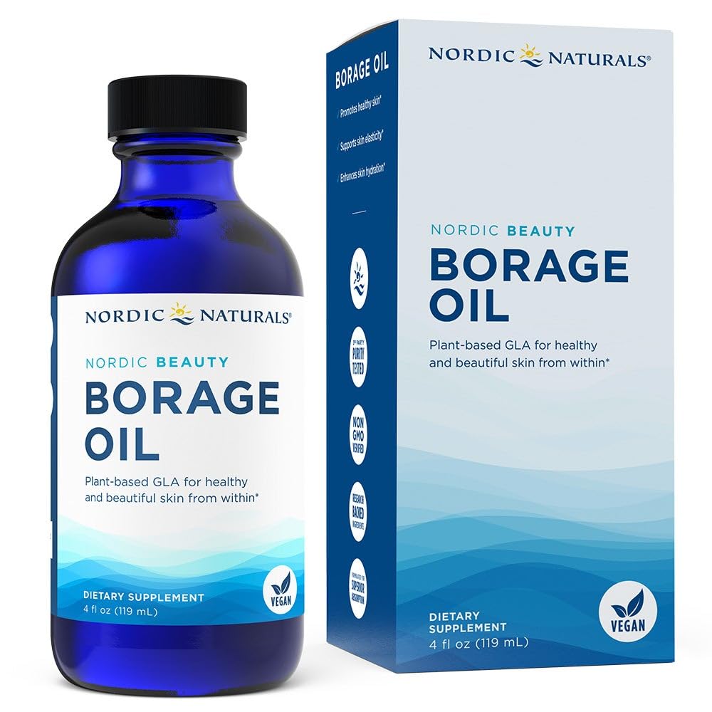 Nordic Naturals Nordic Beauty Borage Oil, Unflavored - 4 Ounces - Borage Seed Oil, Unique Omega-6 for Healthy and Hydrated Skin, 480 Milligrams of GLA - Non-GMO - Vegan, 48 Servings - TrustMedUSA