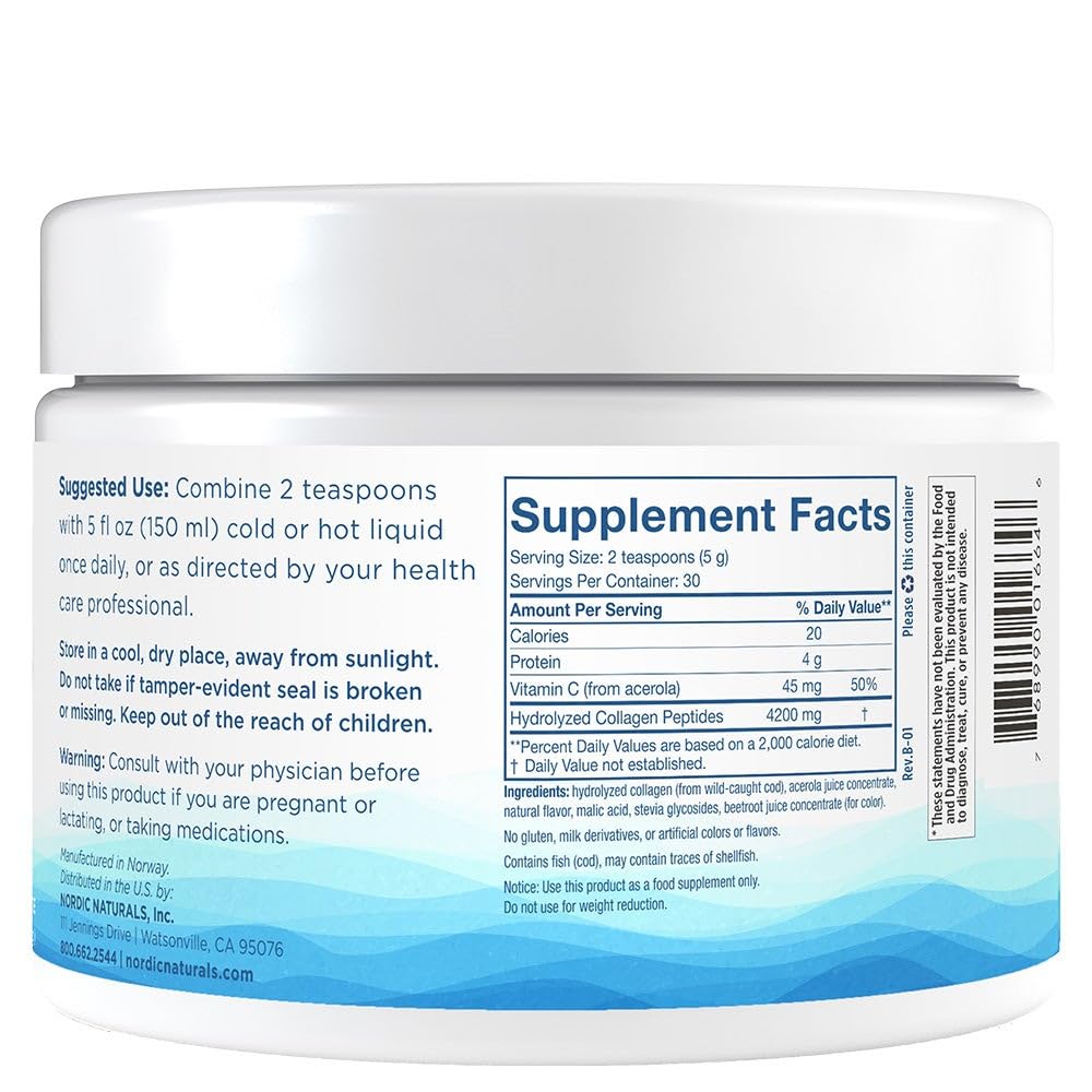 Nordic Naturals Nordic Beauty Marine Collagen Powder, Strawberry - 5.29 Ounces - Collagen Powder Supplement for Healthy Skin, Joints, and Bones, Vitamin C for Antioxidant Support - 30 Servings - TrustMedUSA