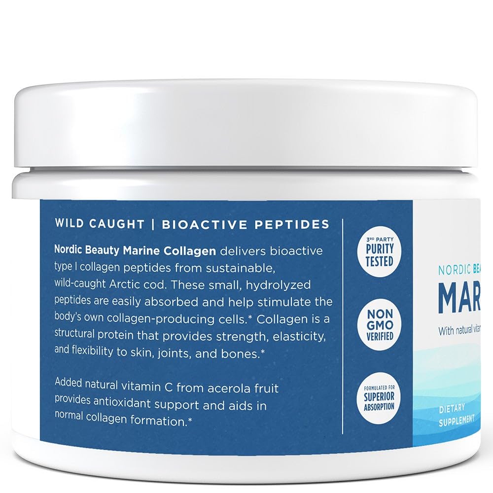 Nordic Naturals Nordic Beauty Marine Collagen Powder, Strawberry - 5.29 Ounces - Collagen Powder Supplement for Healthy Skin, Joints, and Bones, Vitamin C for Antioxidant Support - 30 Servings - TrustMedUSA