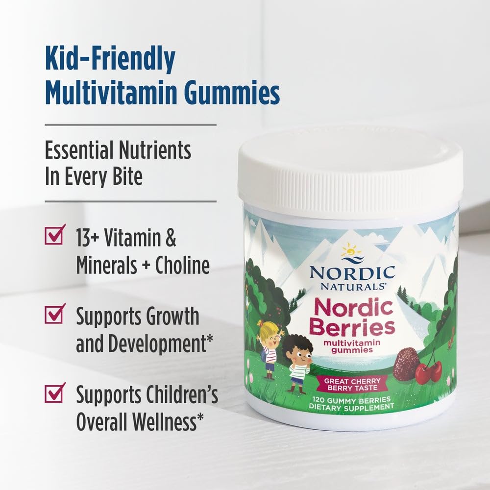 Nordic Naturals Nordic Berries, Cherry Berry - 120 Gummy Berries - Great-Tasting Multivitamin for Ages 2+ - Growth, Development, Optimal Wellness - Non-GMO, Vegetarian - 30 Servings - TrustMedUSA