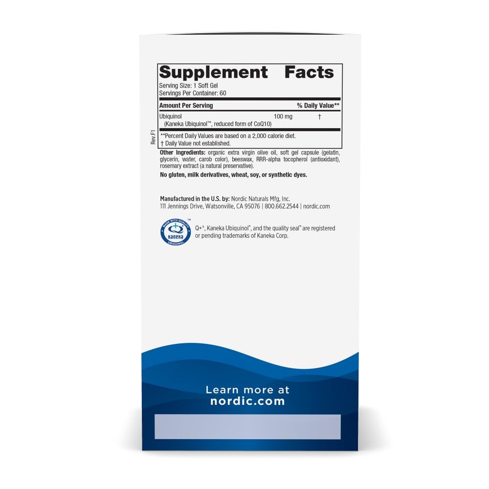 Nordic Naturals Nordic CoQ10 Ubiquinol - 60 Mini Soft Gels - 100 mg Coenzyme Q10 (CoQ10) Ubiquinol - Heart & Brain Health, Cellular Energy Production, Antioxidant Support - Non-GMO - 60 Servings - TrustMedUSA